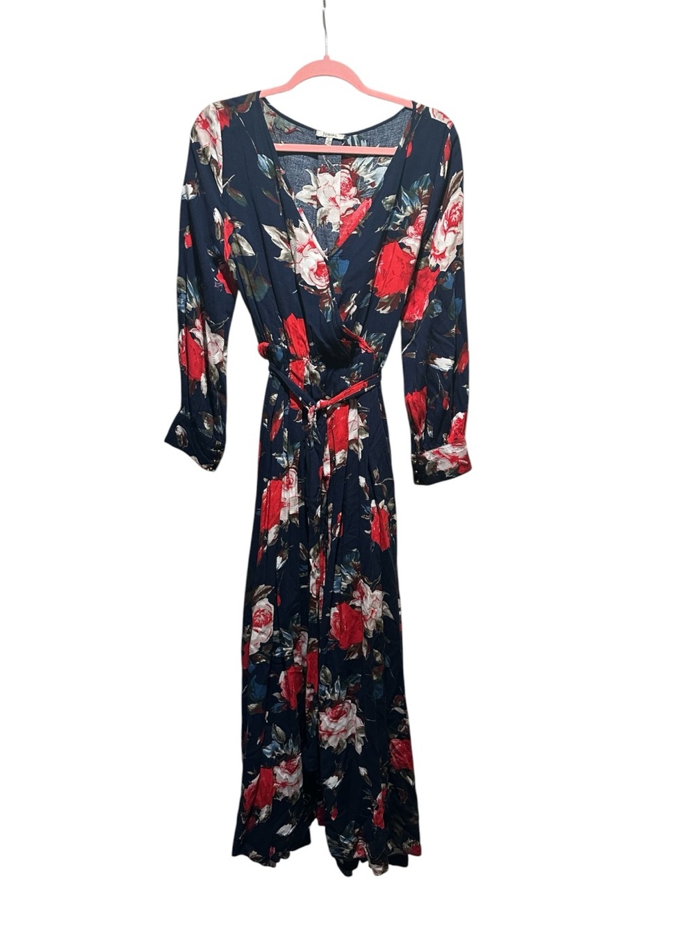 JODIFL Navy Floral Wrap Maxi Dress with Red Roses NWOT Size L - Picture 2 of 6